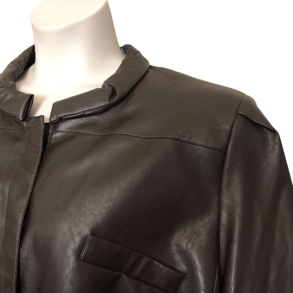 Jones New York Collection Brown Walnut Cropped Faux-Leather Jacket Plus Size 22W - Picture 9 of 12